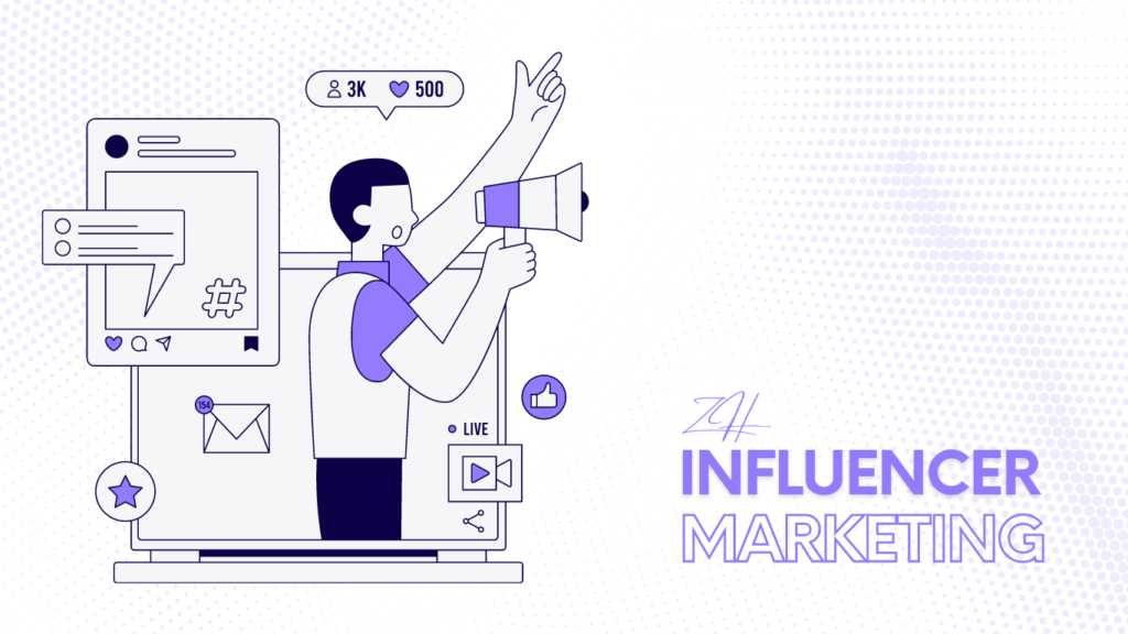 Illustration of a young boy calling out about influencer marketing strategies, surrounded by social icons.