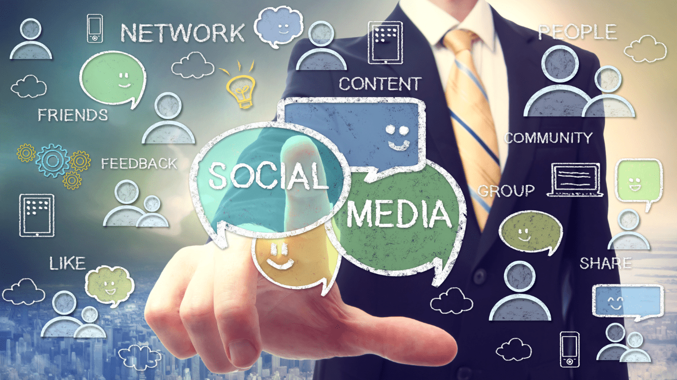 Illustration showing various social media icons representing social media advertising support for digital marketing efforts.